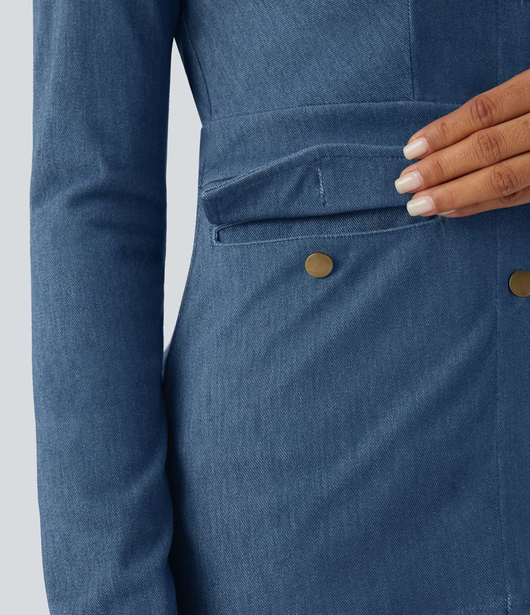 Fitted High-Collar Jacket | Blue | Elegant and Functional