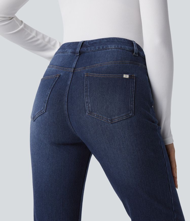 High-Waisted Pull-On Straight-Leg Jeans | Stretch Denim | Comfortable and Timeless