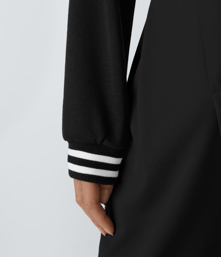 Cropped Varsity Jacket | Black | Sporty and Stylish