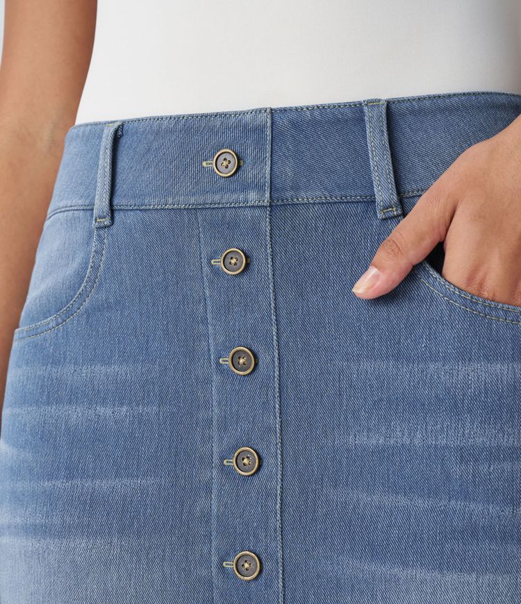 High-Waisted Button-Front Denim Mini Skirt | Stretch Cotton | Classic and Trendy