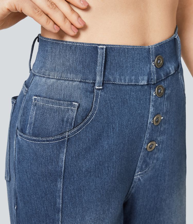 High-Waisted Button-Front Wide-Leg Jeans | Denim | Modern and Relaxed