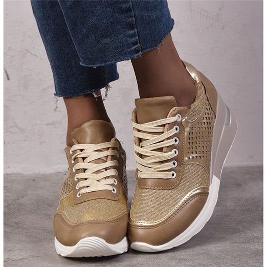 Metallic Wedge Sneakers | Glitter Detail | Elevated Comfort