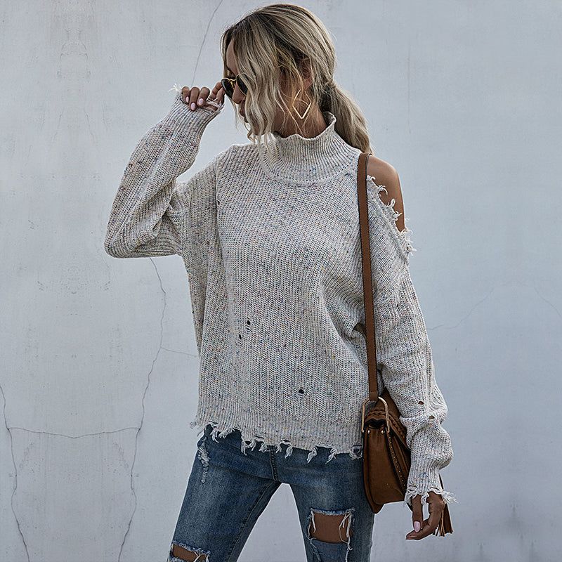 Women's Distressed Turtleneck Sweater | Relaxed Fit | Edgy and Cozy