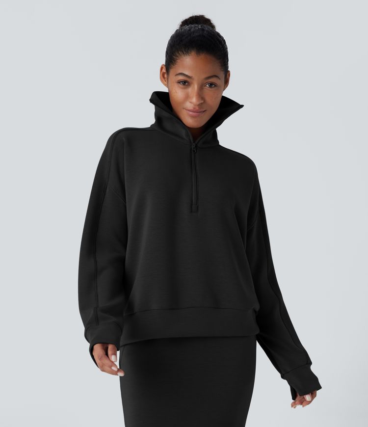 High-Collar Zip Pullover | Cotton-Blend | Sleek and Comfortable