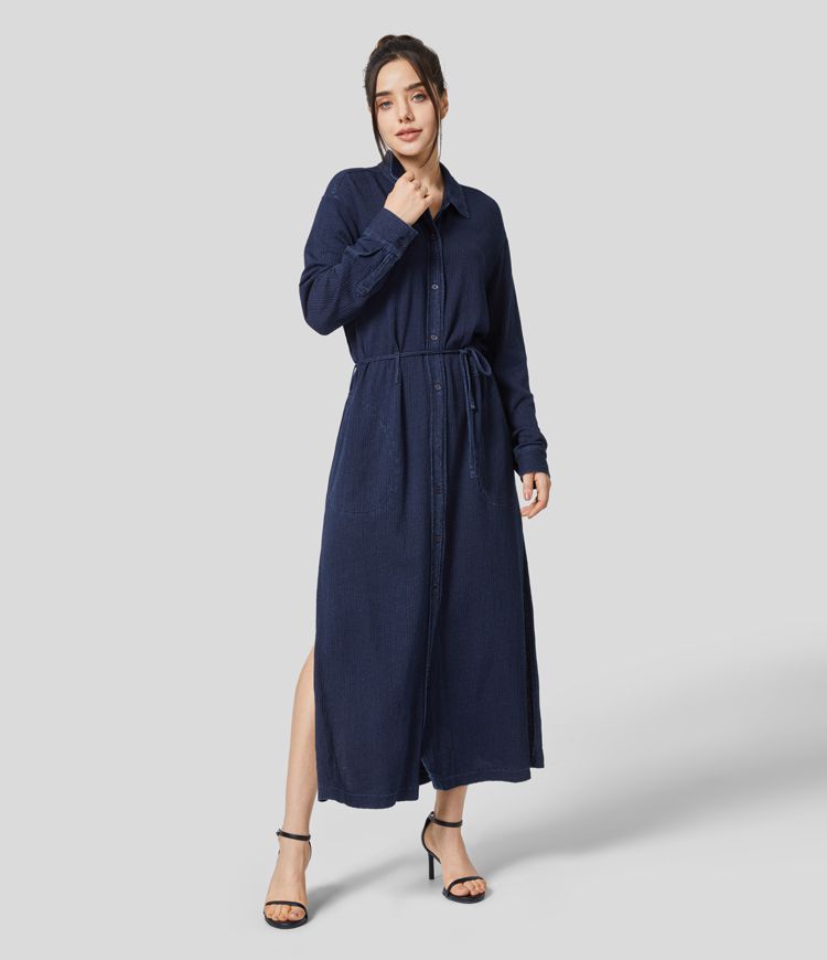 Navy Shirt Dress | Cotton | Flowy and Elegant