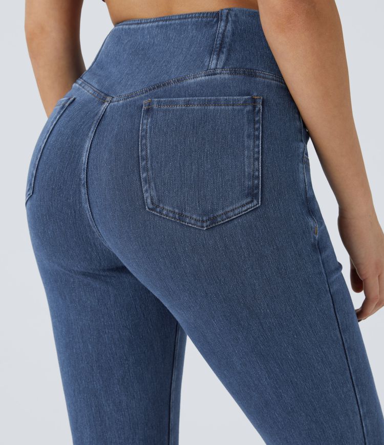 High-Waisted Crossover Flare Jeans | Stretch Denim | Retro and Flattering