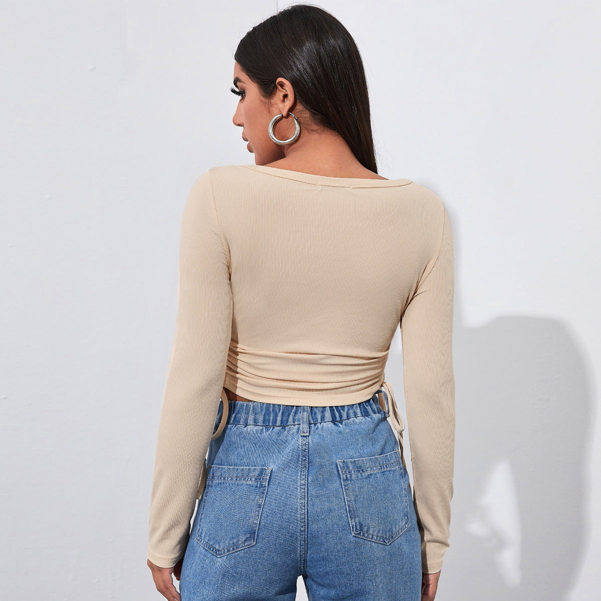 Ruched Long-Sleeve Crop Top | Adjustable Fit | Trendy Style