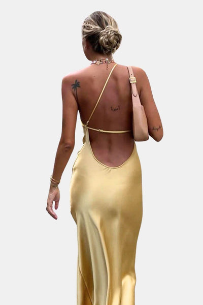 Kaitlin – Moonlight Open Back Satin Slit Long Dress