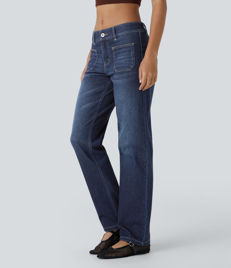 High-Waisted Utility Jeans | Dark Blue | Straight-Leg Fit