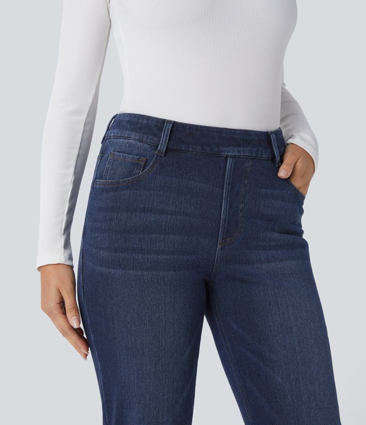 High-Waisted Pull-On Straight-Leg Jeans | Stretch Denim | Comfortable and Timeless