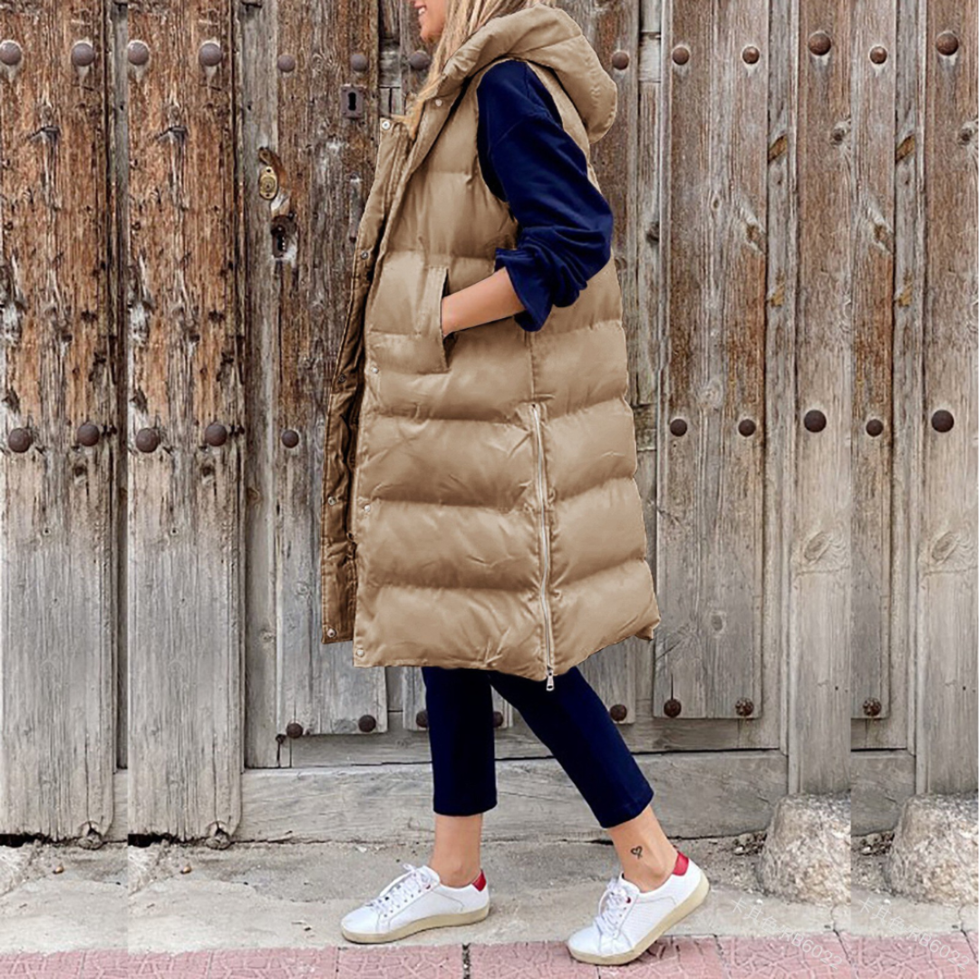 Longline Sleeveless Puffer Vest | Hooded Design | Lightweight Warmth