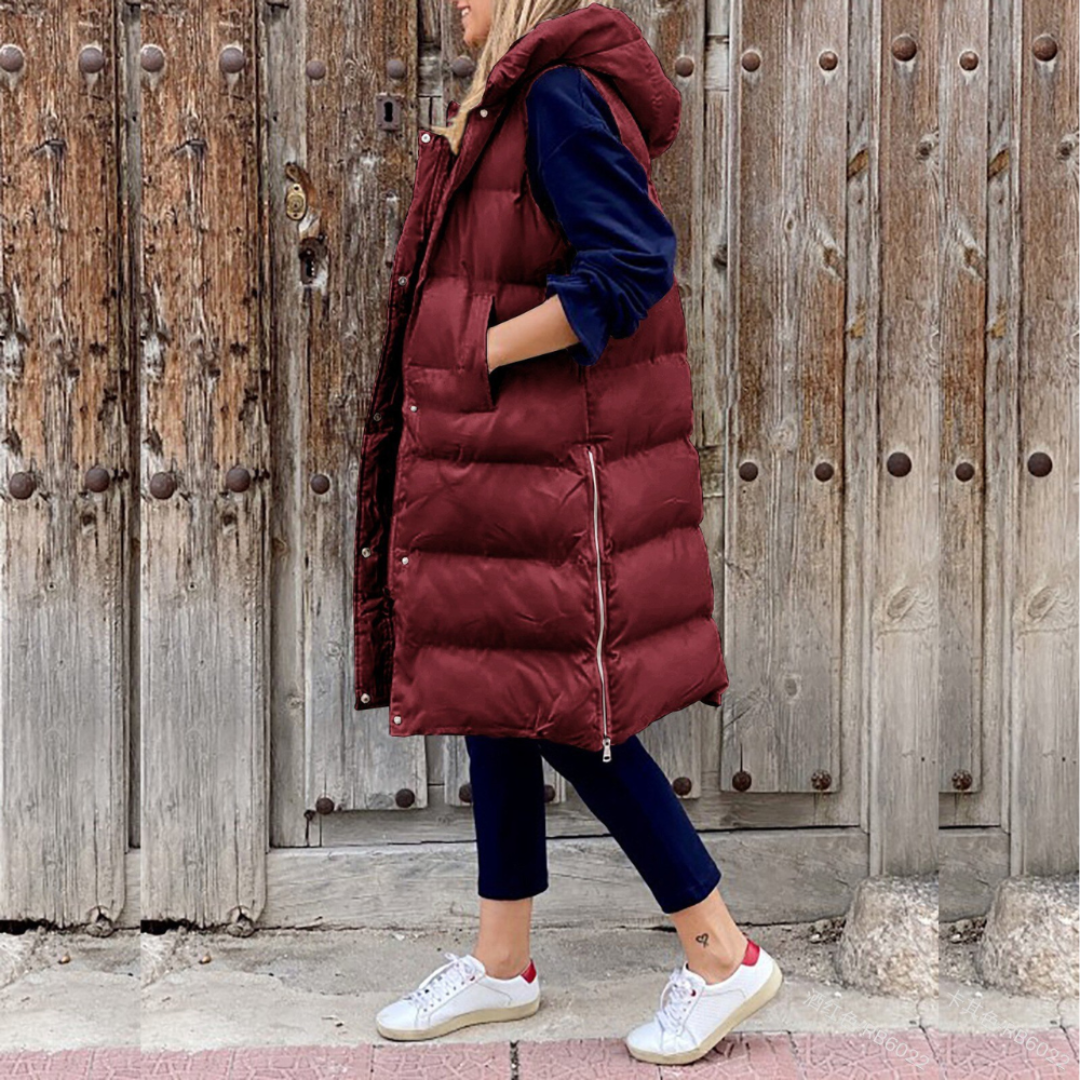 Longline Sleeveless Puffer Vest | Hooded Design | Lightweight Warmth