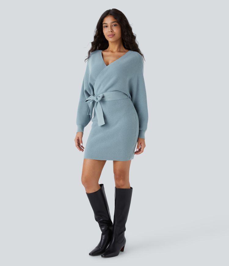 Knit Wrap Dress | Belted Waist | Soft Ribbed Cotton Blend