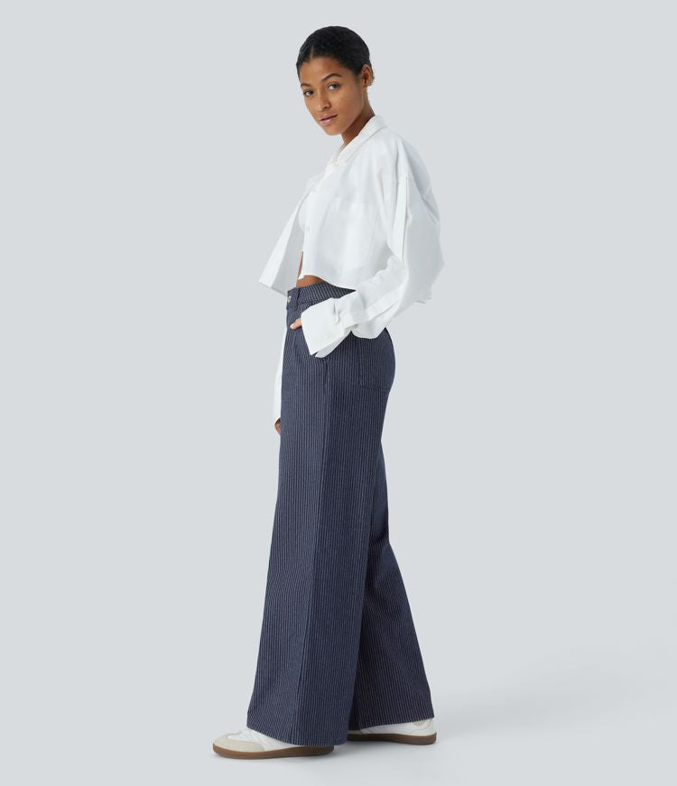 High-Waisted Wide-Leg Pants | Navy | Lightweight and Stylish