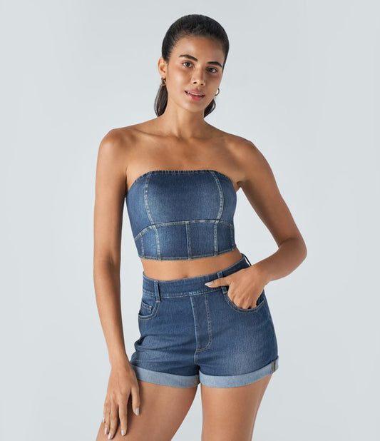 Strapless Denim Bandeau Top | Stretch Cotton | Chic and Versatile