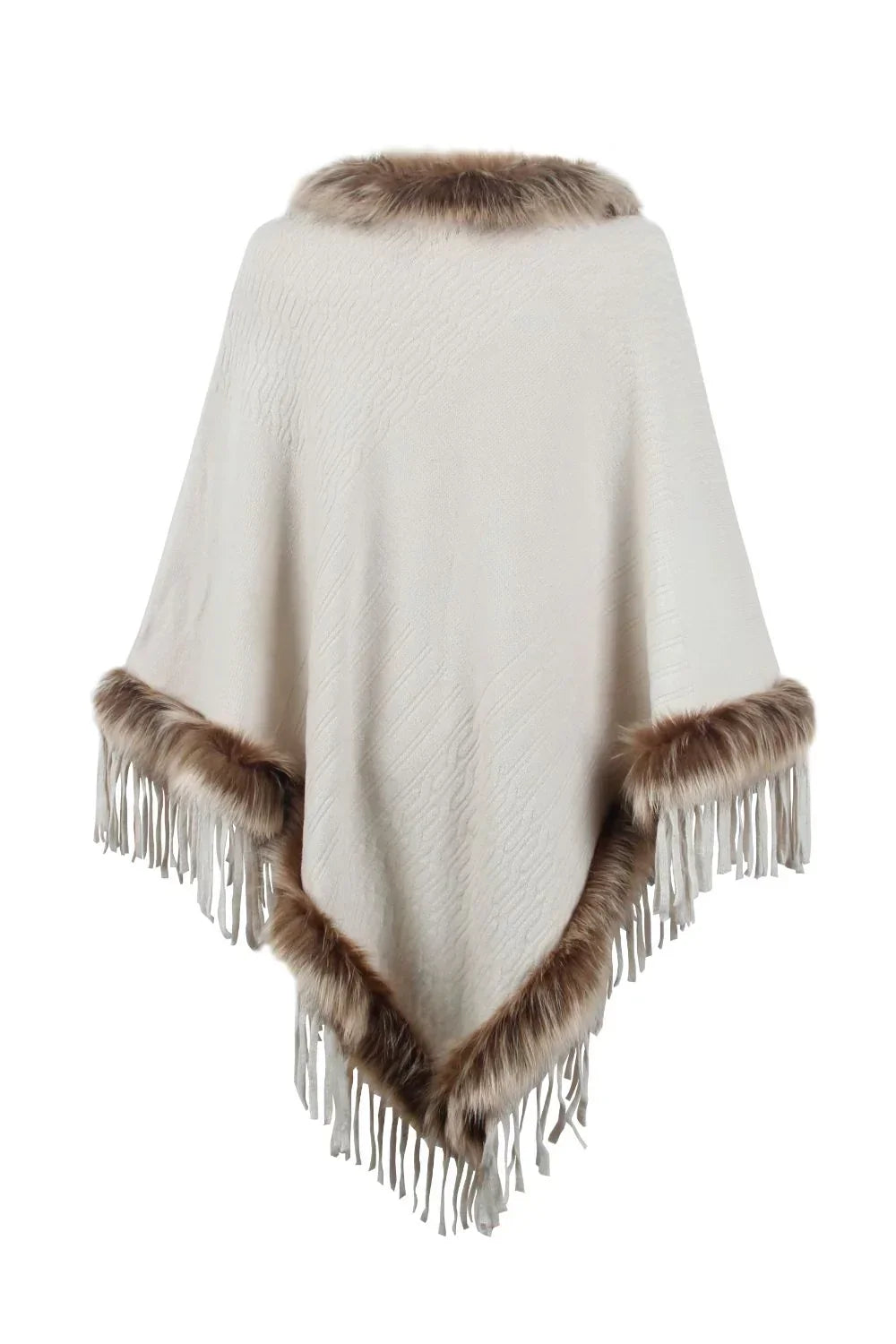 Faux Fur Trim Poncho | Elegant Knit Design | Cozy & Stylish | Versatile Layer