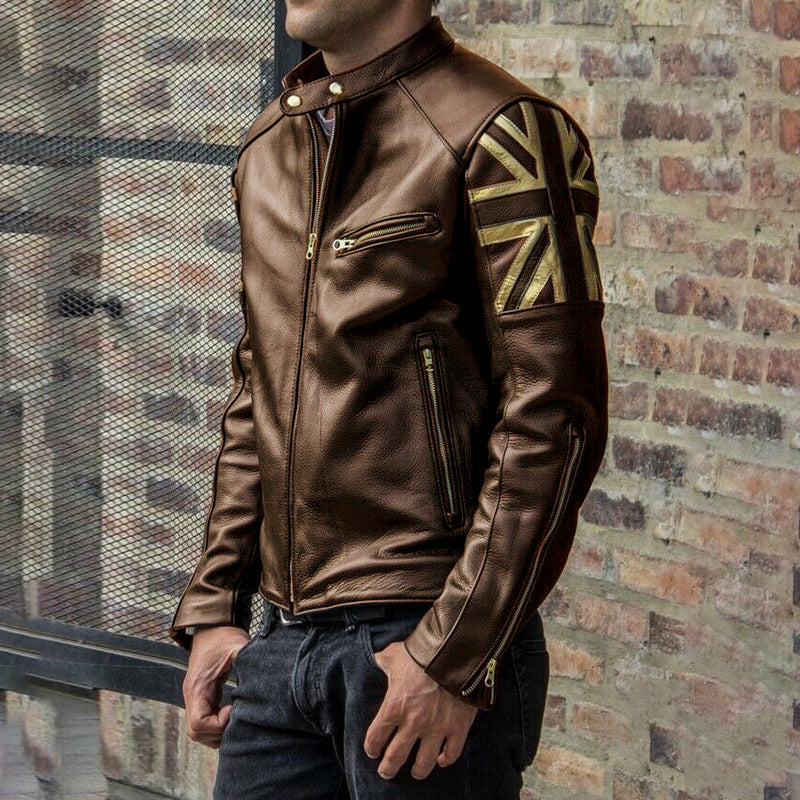 Bold Leather Jacket | Golden Accents | Slim Fit Biker Style