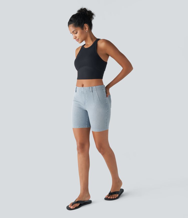 High-Waisted Bermuda Denim Shorts | Stretch Cotton | Stylish and Comfortable