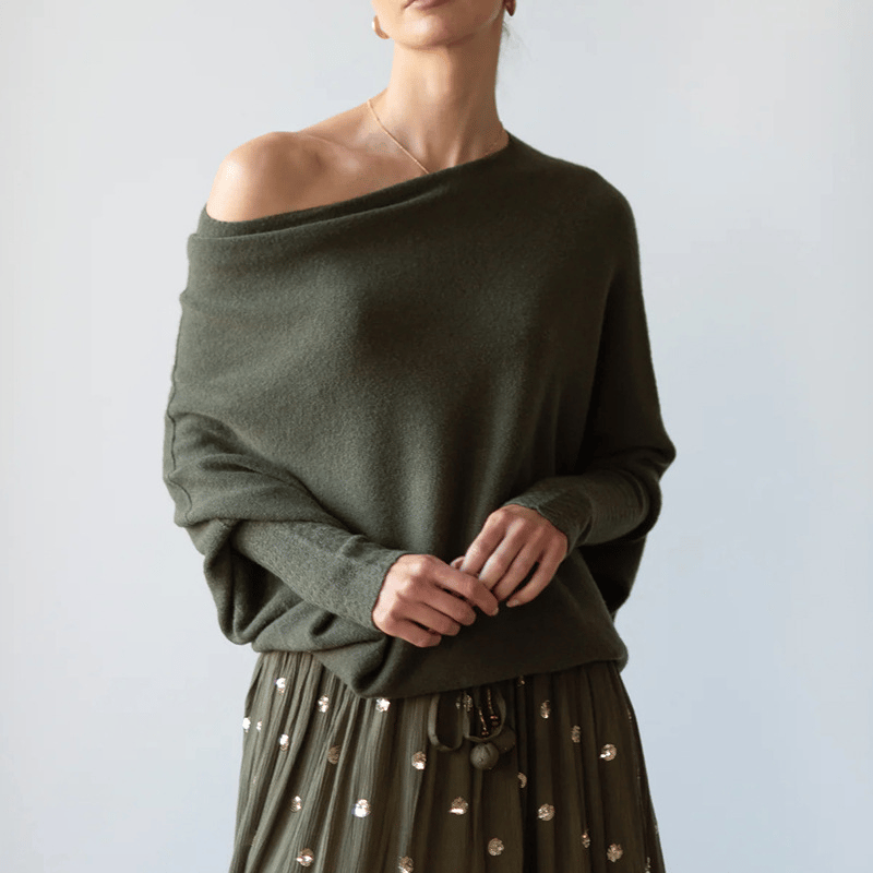 Off-Shoulder Knit Sweater | Soft Lightweight Fabric | Relaxed Fit | Casual Chic