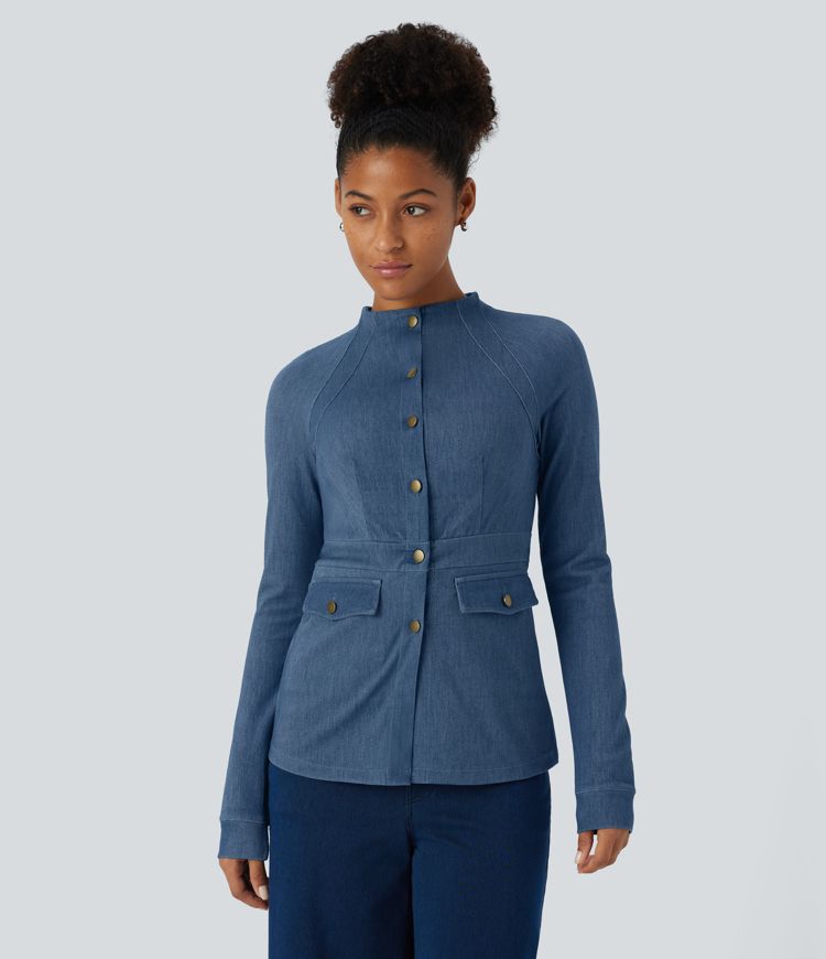 Fitted High-Collar Jacket | Blue | Elegant and Functional