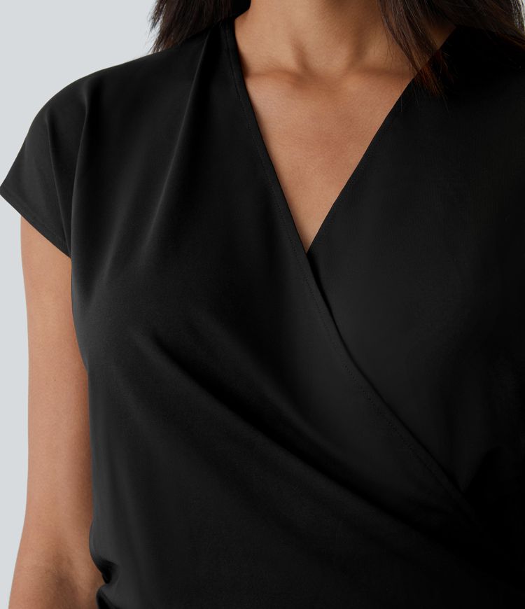 Draped Wrap V-Neck Top | Elegant Fit | Soft Stretch Fabric | Versatile Style