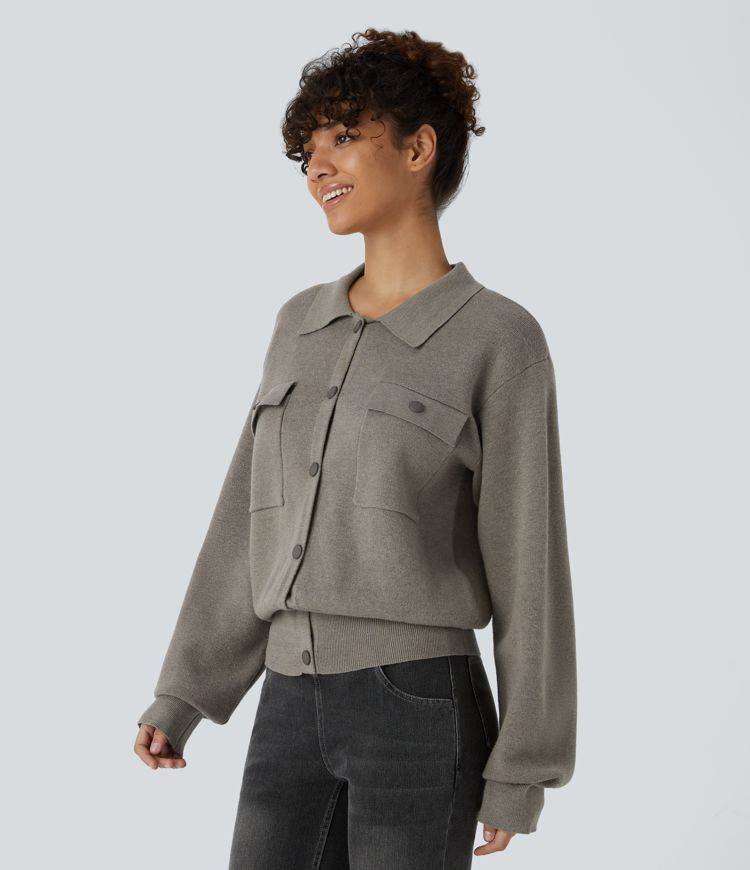 Button-Up Knit Jacket | Relaxed Fit | Collared Design