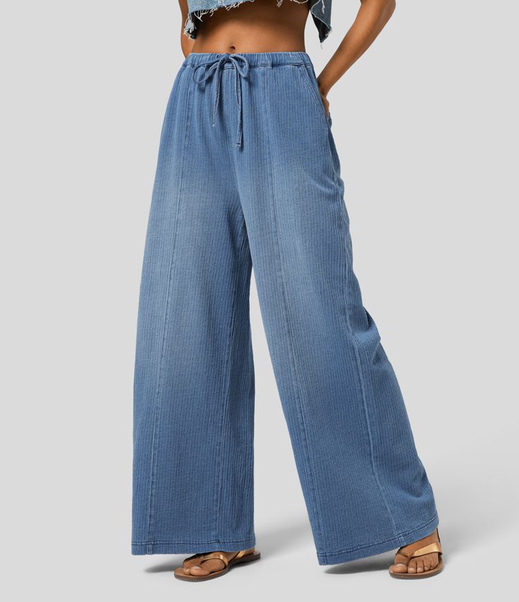 Wide-Leg Drawstring Pants | Cotton Denim | Lightweight and Relaxed