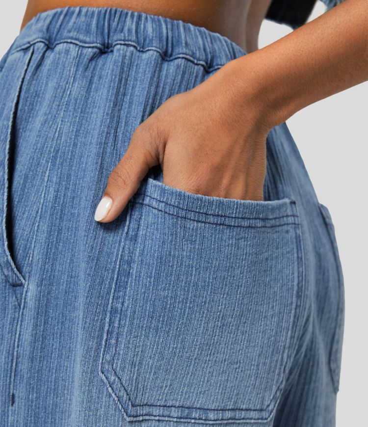 Wide-Leg Drawstring Pants | Cotton Denim | Lightweight and Relaxed