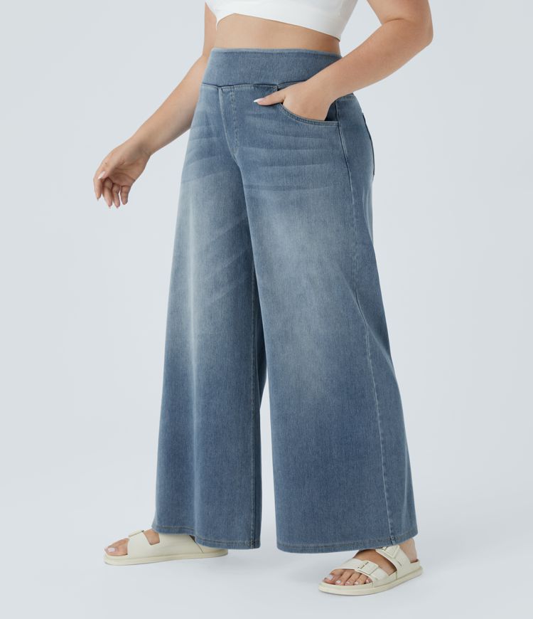 High-Waisted Pull-On Wide-Leg Jeans | Stretch Denim | Relaxed and Flowy