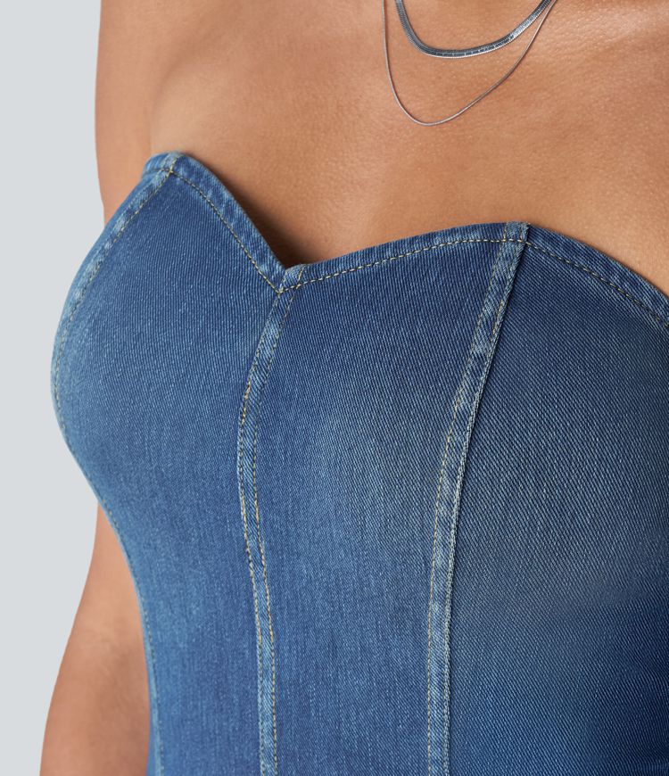 Strapless Denim Mini Dress | Sweetheart Neckline | Stretch Fit