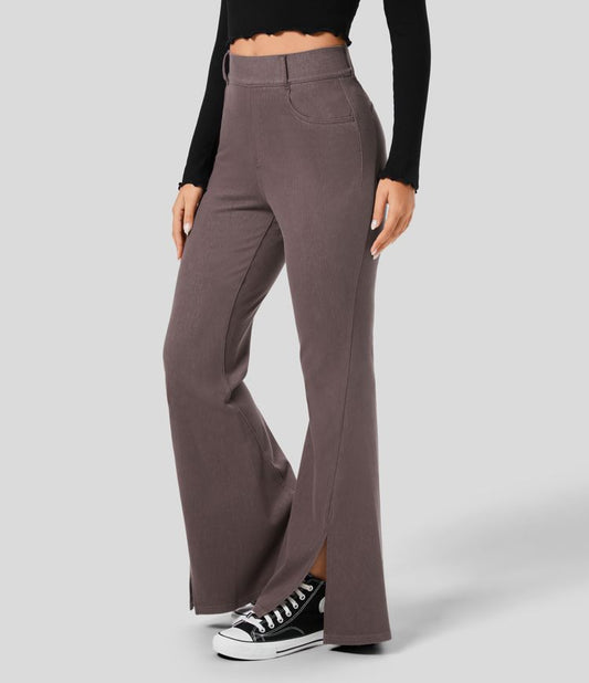 High-Waisted Flared Pants | Slit Hem | Stretch Comfort