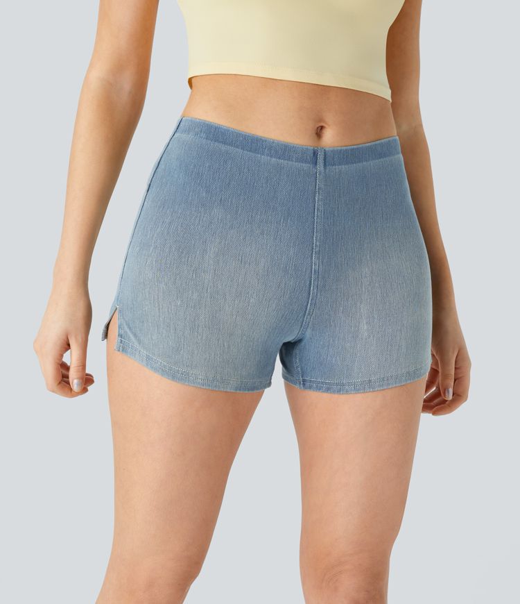 High-Waisted Cheeky Denim Shorts with Side Slits | Stretch Cotton | Bold and Playful