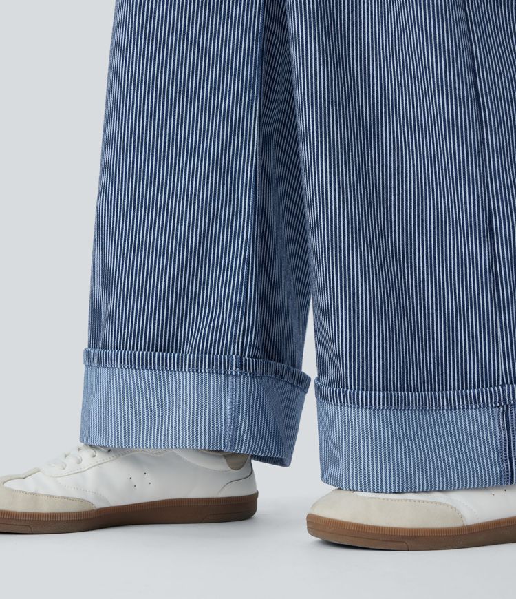 Pinstripe Wide-Leg Jeans | Cotton Denim | Playful and Stylish