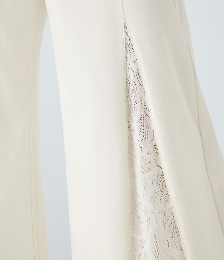 High-Waisted Wide-Leg Pants | White with Lace Panels | Lightweight and Chic