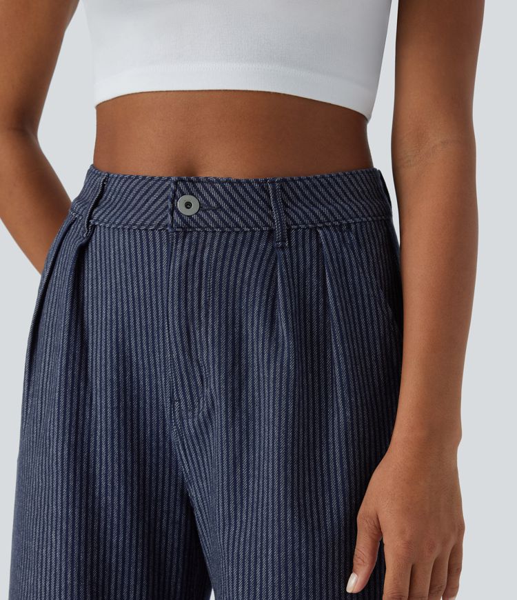 High-Waisted Wide-Leg Pants | Navy | Lightweight and Stylish