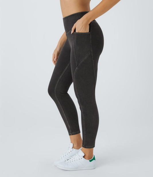 High-Waisted Black Denim Leggings | Stretch Cotton Blend | Stylish and Comfortable