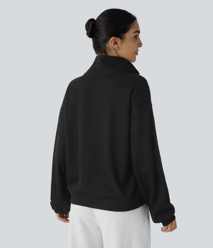 Half-Zip Black Pullover | Cotton Blend | Relaxed and Versatile