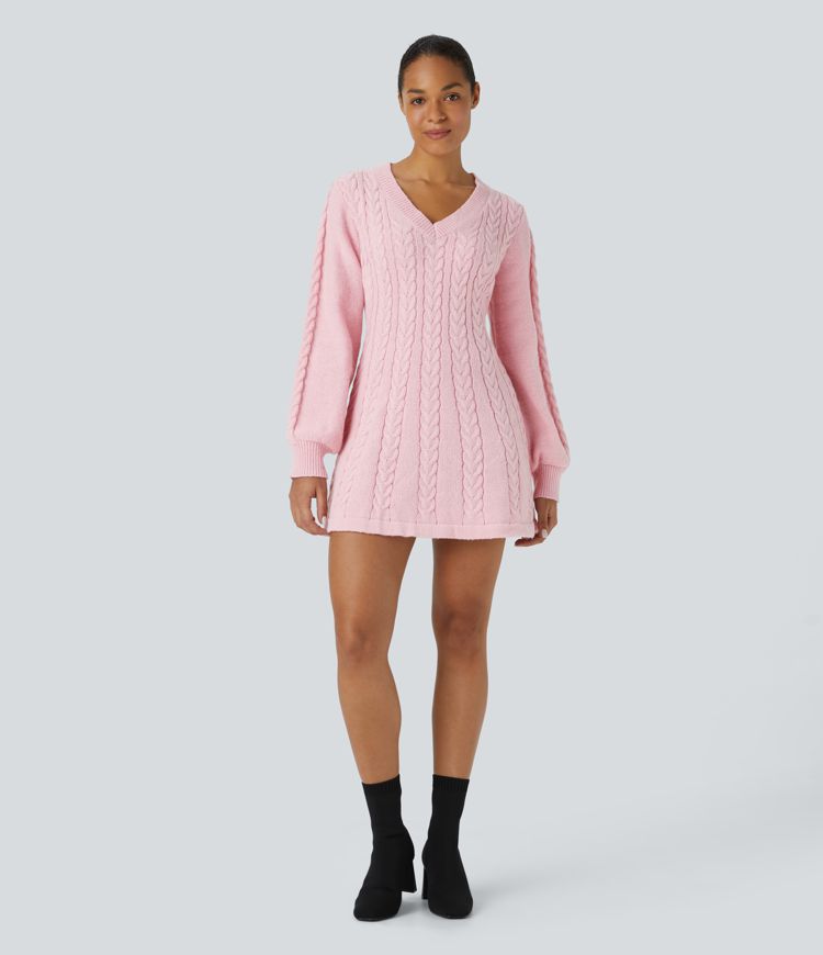 Cable-Knit Sweater Dress | Pink | Cozy and Feminine