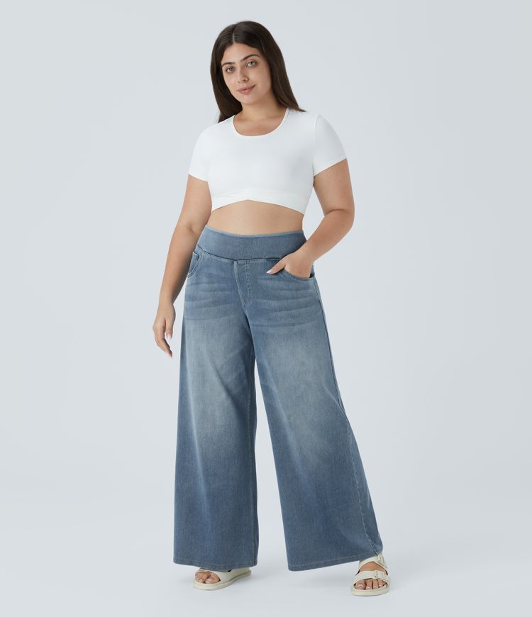 High-Waisted Pull-On Wide-Leg Jeans | Stretch Denim | Relaxed and Flowy