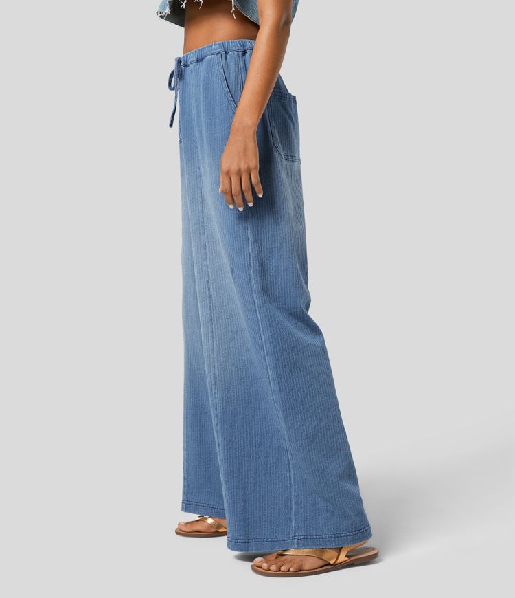 Wide-Leg Drawstring Pants | Cotton Denim | Lightweight and Relaxed