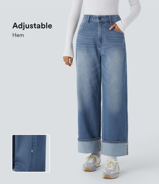 High-Waisted Wide-Leg Jeans with Adjustable Hem | Denim | Stylish and Customizable