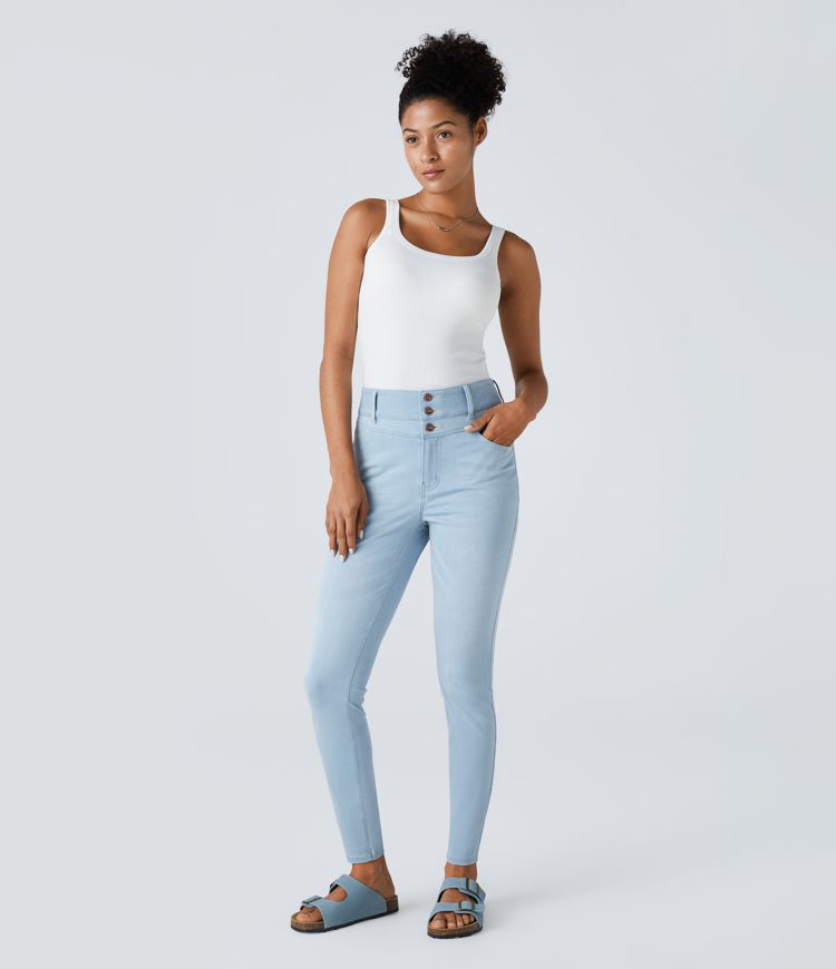 High-Waisted Button-Front Skinny Jeans | Stretch Denim | Comfortable and Trendy