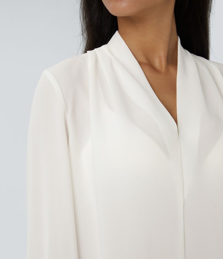 Classic V-Neck Long Sleeve Blouse | Tailored Fit | Lightweight Fabric | Office Chic