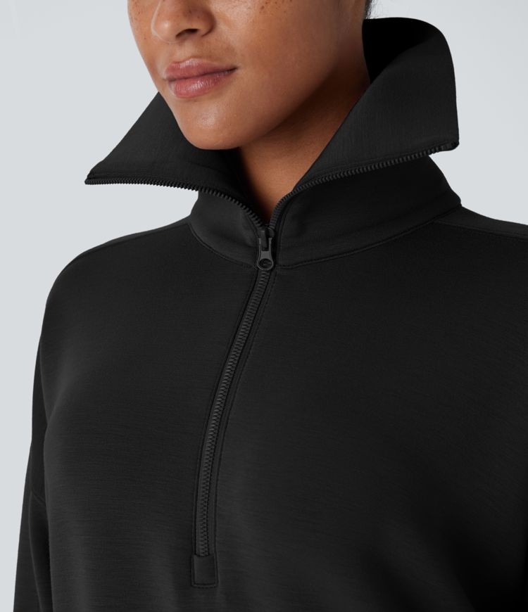 High-Collar Zip Pullover | Cotton-Blend | Sleek and Comfortable