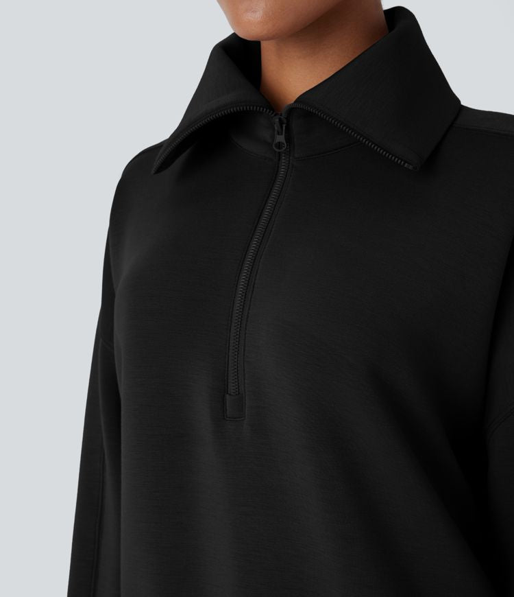 High-Collar Zip Pullover | Cotton-Blend | Sleek and Comfortable