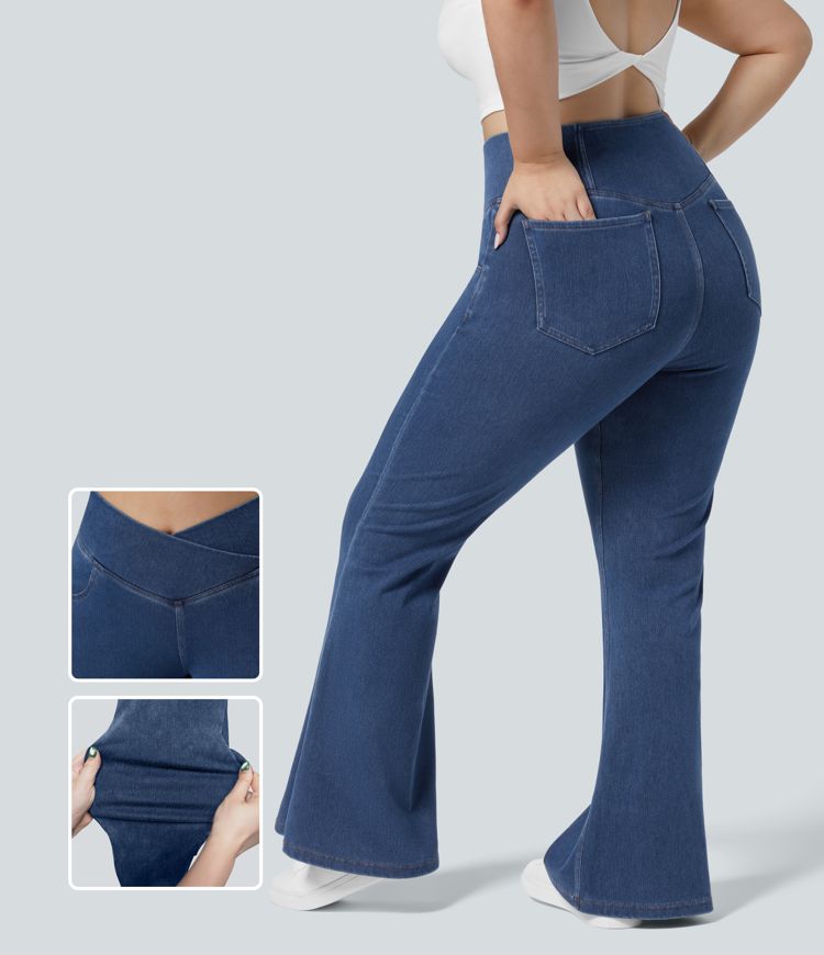 High-Waisted Crossover Flare Jeans | Stretch Denim | Stylish and Flattering