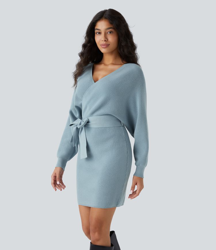 Knit Wrap Dress | Belted Waist | Soft Ribbed Cotton Blend