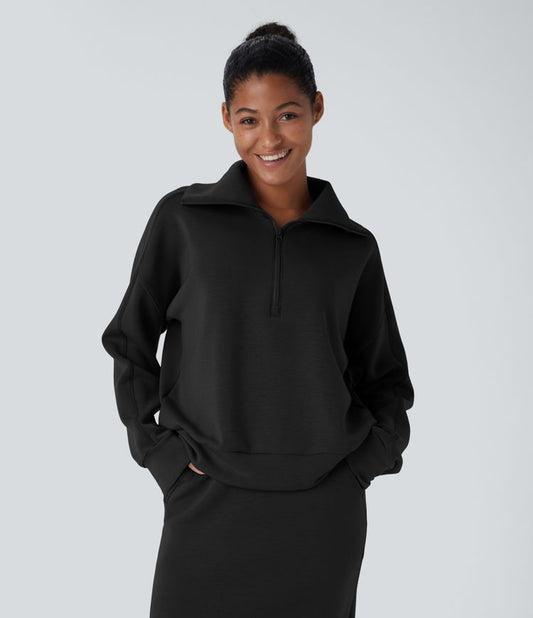 High-Collar Zip Pullover | Cotton-Blend | Sleek and Comfortable