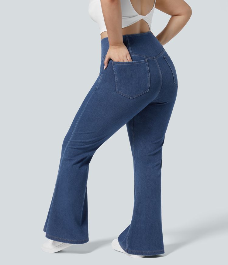 High-Waisted Crossover Flare Jeans | Stretch Denim | Stylish and Flattering