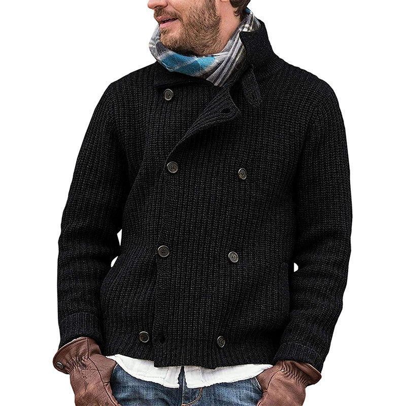 Men's Double-Breasted Knit Jacket | Warm Ribbed Design | Sophisticated and Durable